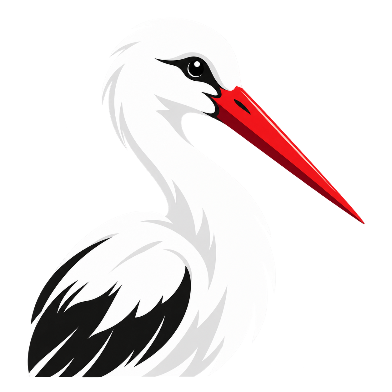 Illustration eines Weißstorches mit rotem Schnabel